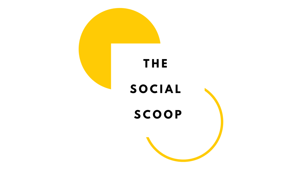The text "The Scoop" in a box, with circles circumventing the box.